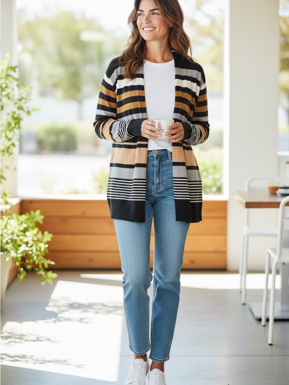 Liz Claiborne New York Striped Open Cardigan XL